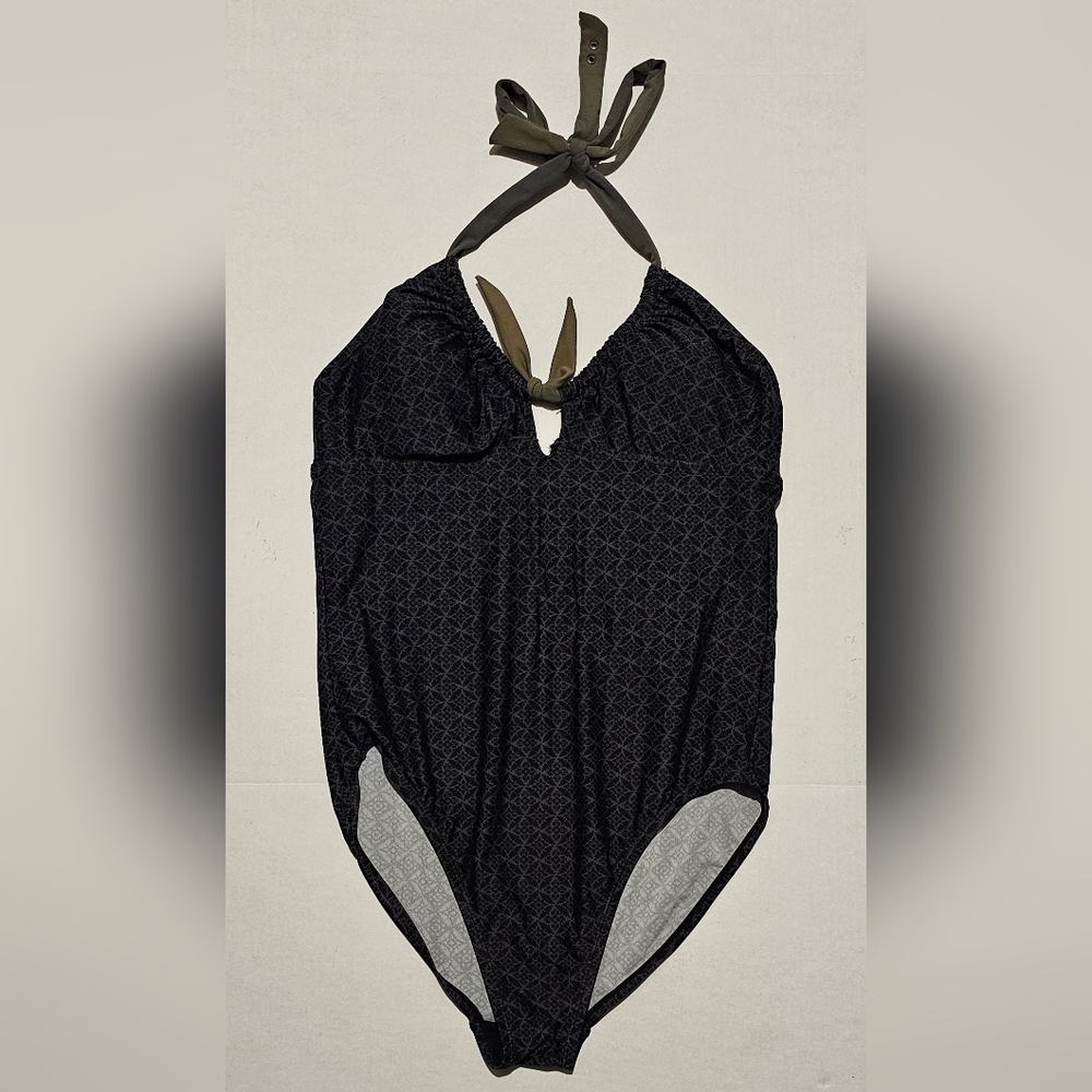 Women's Black and Gray One-Piece Bathing Suit
